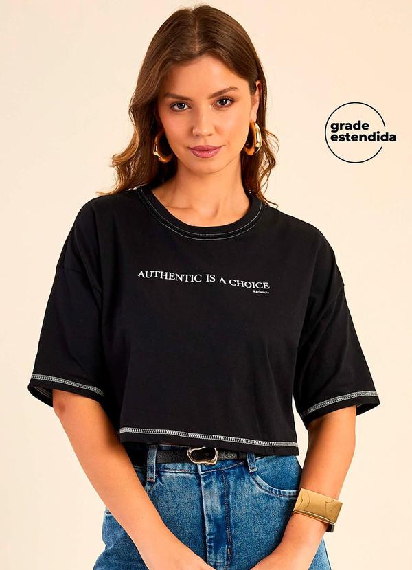 Marialícia - T-Shirt Feminina Cropped Preto