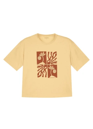 Marialícia - T-Shirt Feminina Eco Linho Estampada Amarelo - MARIALÍCIA