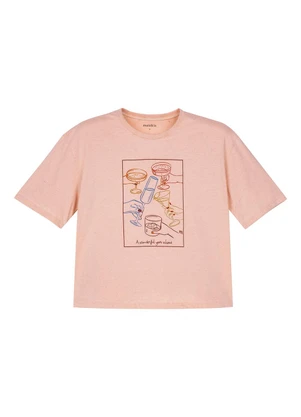 Marialícia - T-Shirt Feminina Eco Linho Estampada Rosa - MARIALÍCIA