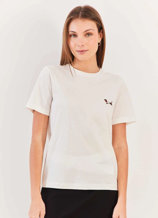 Sofie - T Shirt Feminina em Algodão com Bordado Fluid Line
