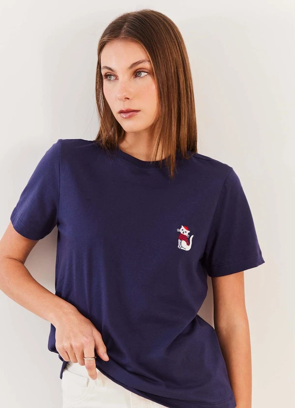 Sofie - T Shirt Feminina em Algodão com Bordado Fluid Line