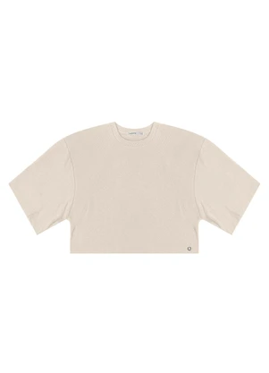 Endless - T- Shirt Feminina em Malhão e Ribana Bege - ENDLESS