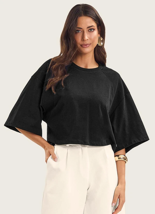 Endless - T- Shirt Feminina em Malhão e Ribana Preto