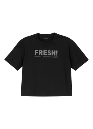 Marialícia - T-Shirt Feminina Estampa Fresh Preto - MARIALÍCIA