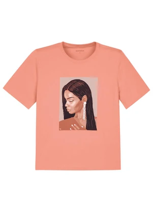 Marialícia - T-Shirt Feminina Estampa Retratos Laranja - MARIALÍCIA