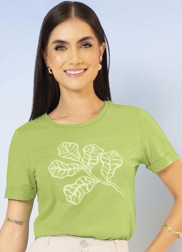 Cativa - T-Shirt Feminina Estampada com Glitter Verde