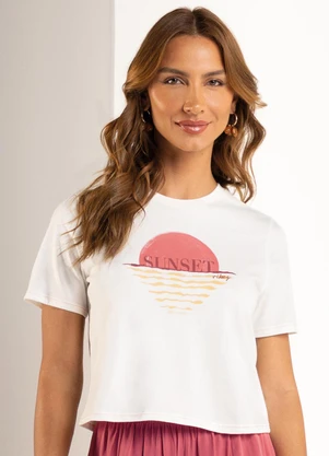 Marialícia - T-Shirt Feminina Fio Contraste Bege - MARIALÍCIA