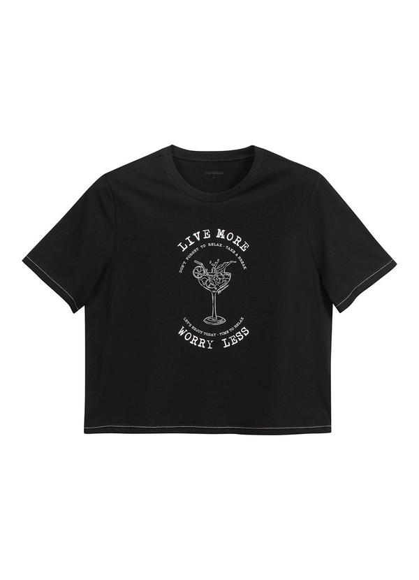 Marialícia - T-Shirt Feminina Fio Contraste Preto