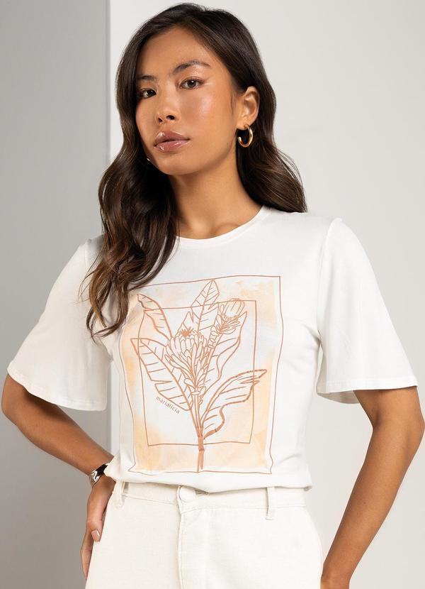 Marialícia - T-Shirt Feminina Folhagem Bege