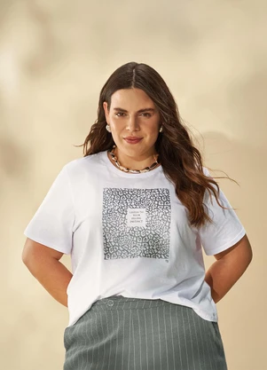 Marialícia - T-Shirt Feminina Regular Metalizada Branco - MARIALÍCIA