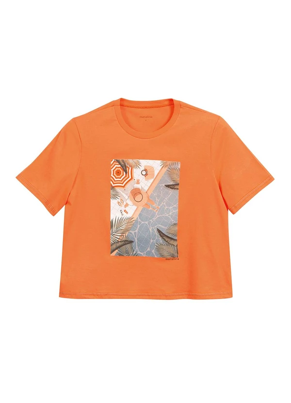 Marialícia - T-Shirt Fio Contraste Laranja