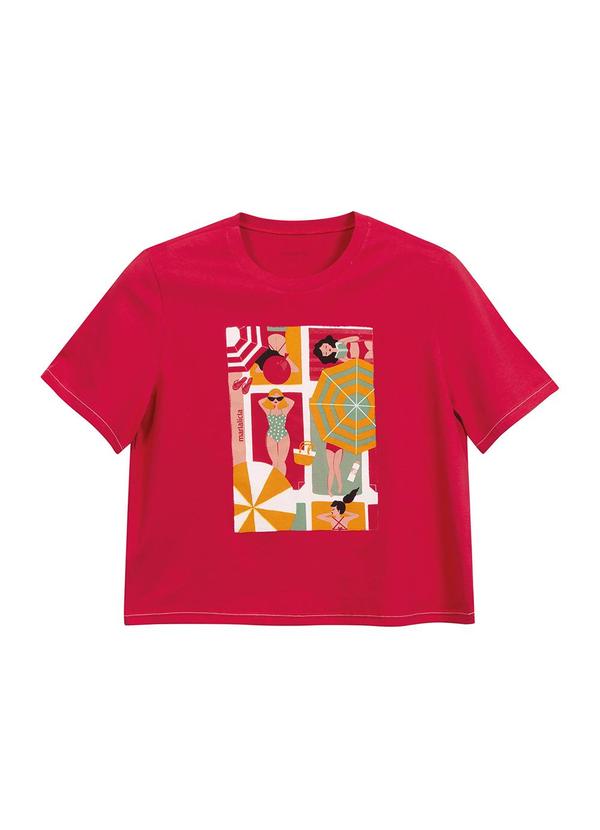 Marialícia - T-Shirt Fio Contraste Vermelho
