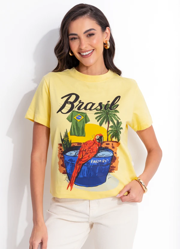 Farm - T-Shirt Fit Arara Brasil Amarelo