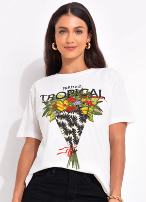 Farm - T-Shirt Fit Bouquet Tropical Off White - FARM