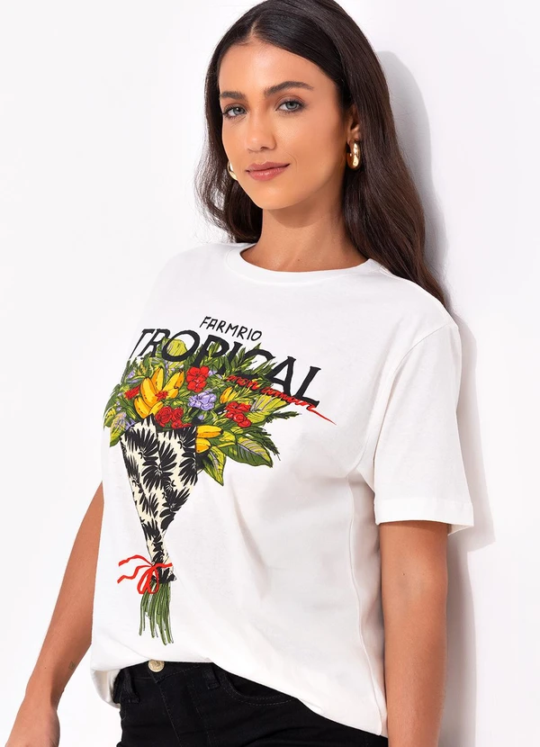 Farm - T-Shirt Fit Bouquet Tropical Off White 3