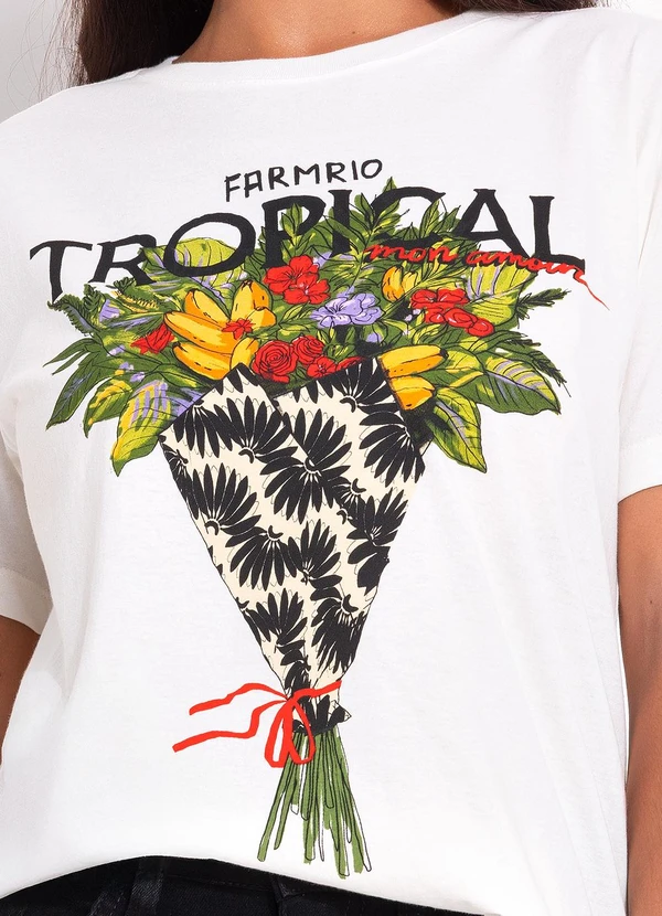 Farm - T-Shirt Fit Bouquet Tropical Off White 4