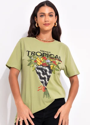 Farm - T-Shirt Fit Bouquet Tropical Verde - FARM