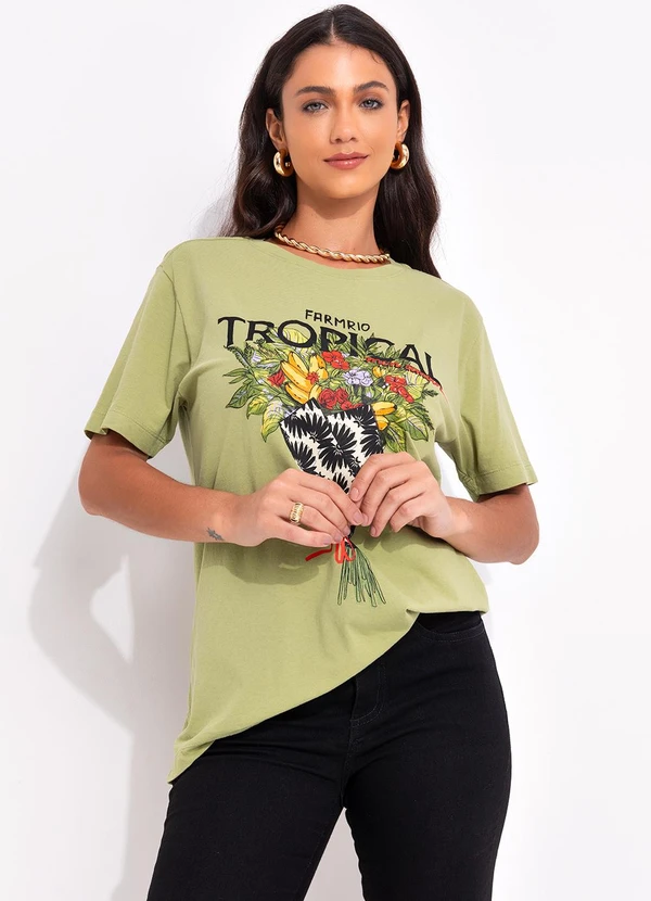 Farm - T-Shirt Fit Bouquet Tropical Verde 3