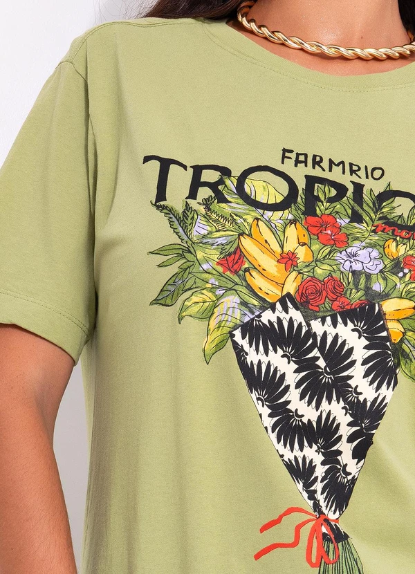 Farm - T-Shirt Fit Bouquet Tropical Verde 4