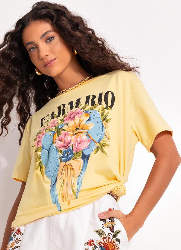 Farm - T-Shirt Fit Flores e Pássaros Amarelo