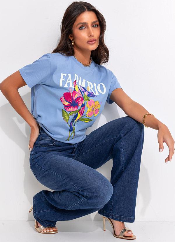 Farm - T-Shirt Fit Flores Passarinho Rio Azul 3