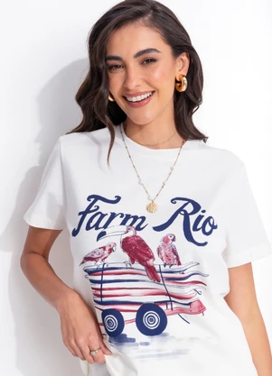 Farm - T-Shirt Fit Pilha de Pranchas Off White - FARM