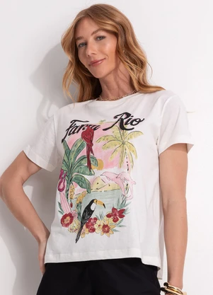 Farm - T-Shirt Fit Portal Tropical Off White - FARM