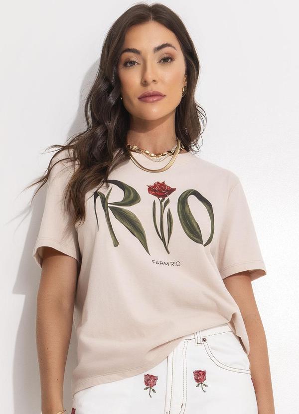 Farm - T-Shirt Fit Rio Flor Rosa Nevoa Bege