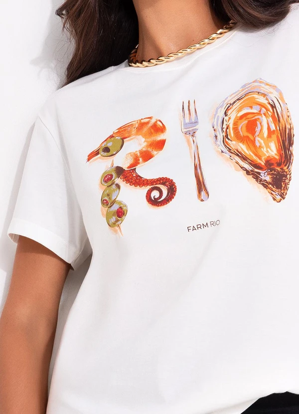 Farm - T-Shirt Fit Rio Ostra Off White 4