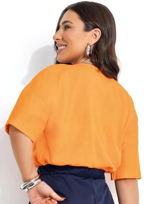 Moda Pop - T-Shirt Laranja Escuro em Malha de Algodão - MODA POP