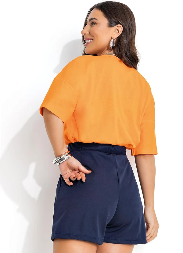 Moda Pop - T-Shirt Laranja Escuro em Malha de Algodão 4