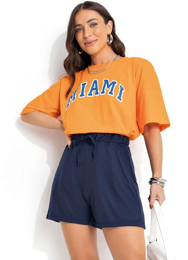Moda Pop - T-Shirt Laranja Escuro em Malha de Algodão 6