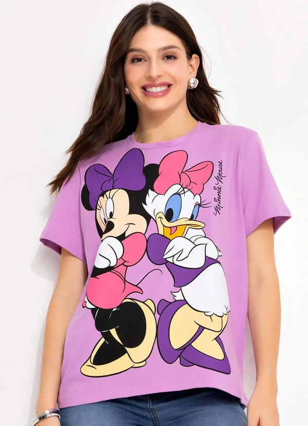 Disney - T-Shirt Lilás em Malha de Algodão Penteado