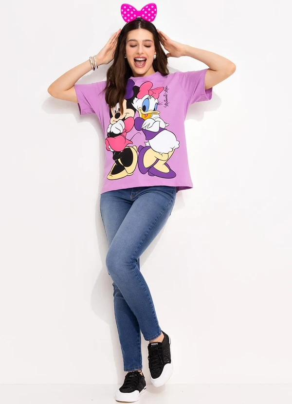 Disney - T-Shirt Lilás em Malha de Algodão Penteado 3