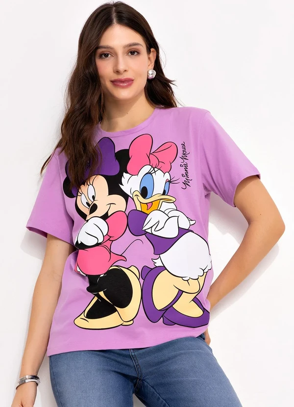 Disney - T-Shirt Lilás em Malha de Algodão Penteado 4
