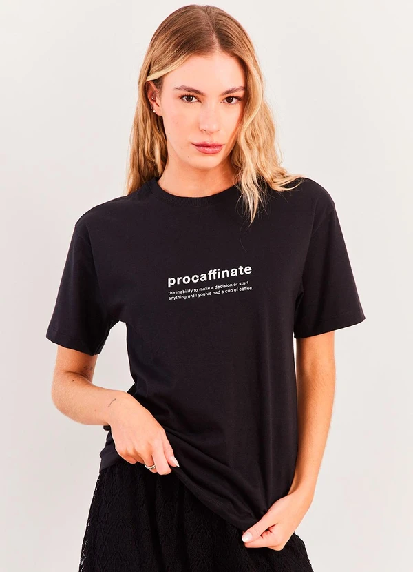 Sofie - T-Shirt Manga Curta Algodão Spring Flow Preto