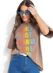 T-Shirt Marrom em Malha de Algod�o