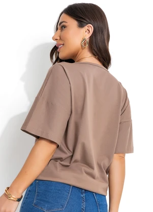Moda Pop - T-Shirt Marrom em Malha de Algodão - MODA POP