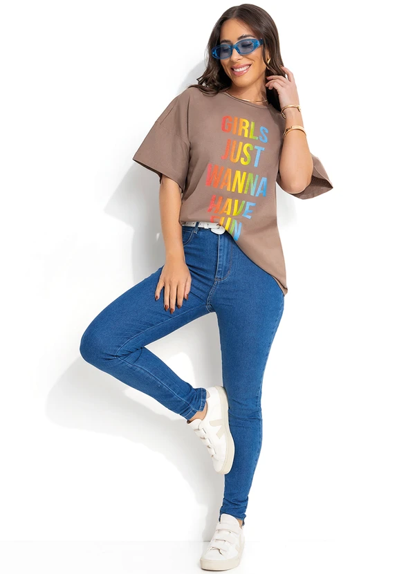 Moda Pop - T-Shirt Marrom em Malha de Algodão 3