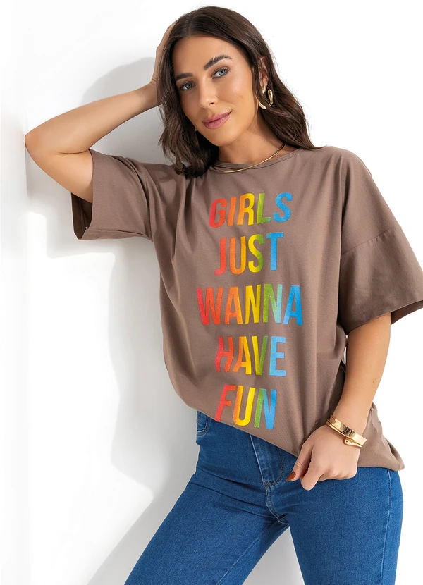 Moda Pop - T-Shirt Marrom em Malha de Algodão 4