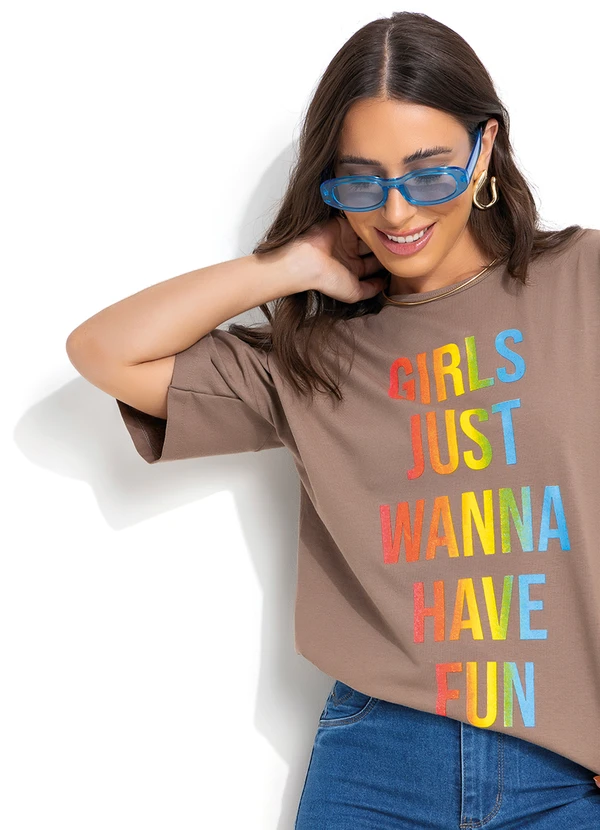 Moda Pop - T-Shirt Marrom em Malha de Algodão 5