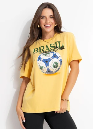 Farm - T-Shirt Média Brasil Show de Bola Amarelo - FARM