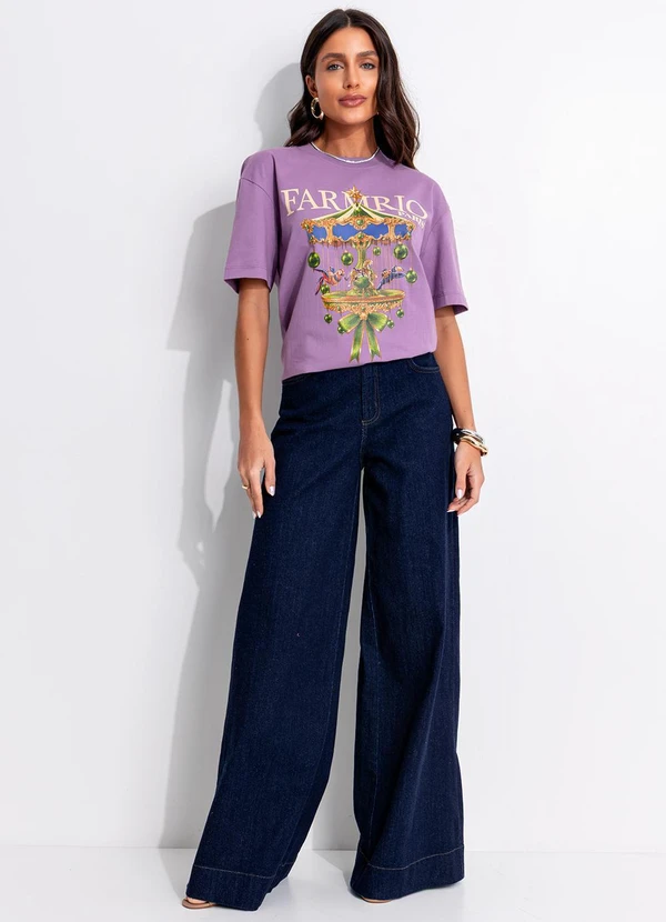 Farm - T-Shirt Média Carrossel Paris Roxo 3
