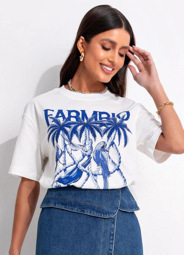 Farm - T-Shirt Média Cordas e Aves Bege