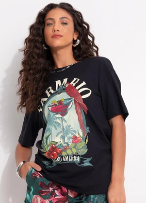 Farm - T-Shirt Média Drink Pintado Preto - FARM