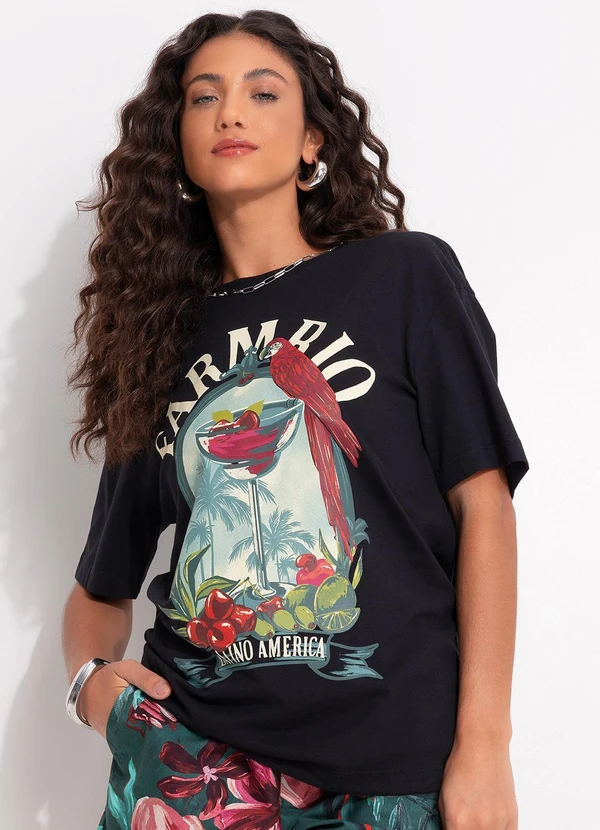 Farm - T-Shirt Média Drink Pintado Preto