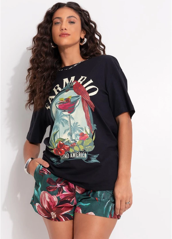 Farm - T-Shirt Média Drink Pintado Preto 3