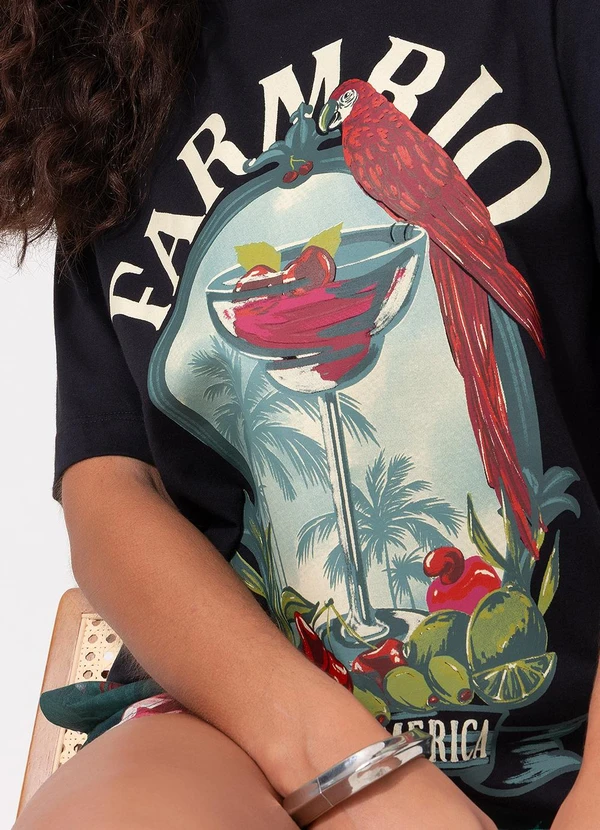 Farm - T-Shirt Média Drink Pintado Preto 4