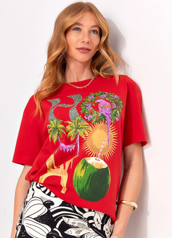 Farm - T-Shirt Média Hohoho Salvador Vermelho