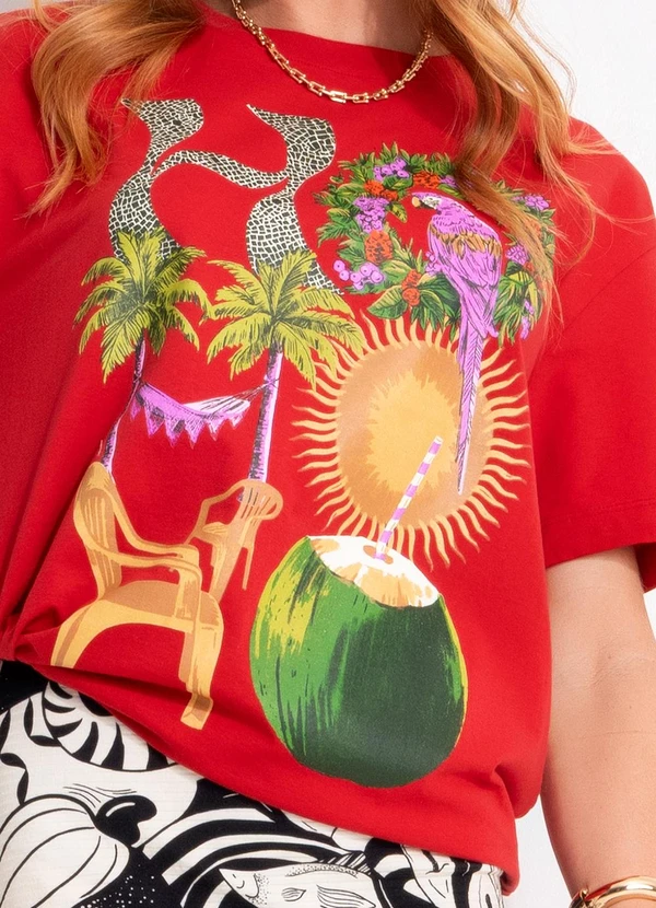 Farm - T-Shirt Média Hohoho Salvador Vermelho 6